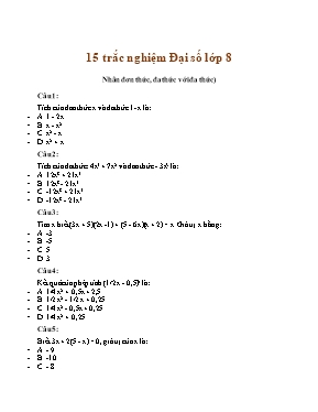 15 trắc nghiệm Đại số lớp 8